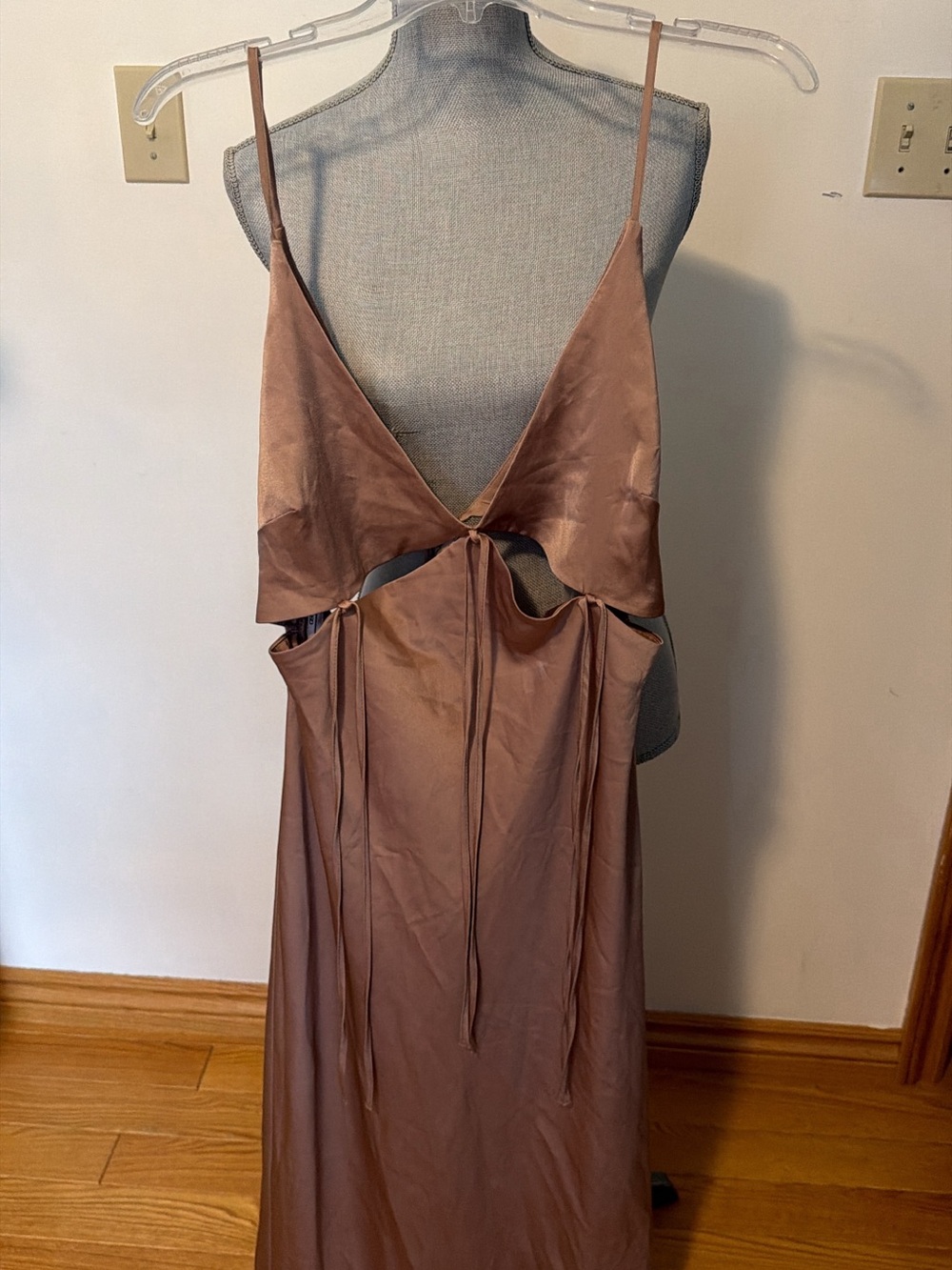 ASOS Satin Cutout Slip Dress — Brown